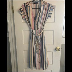 Striped Pastel Shirtdress S